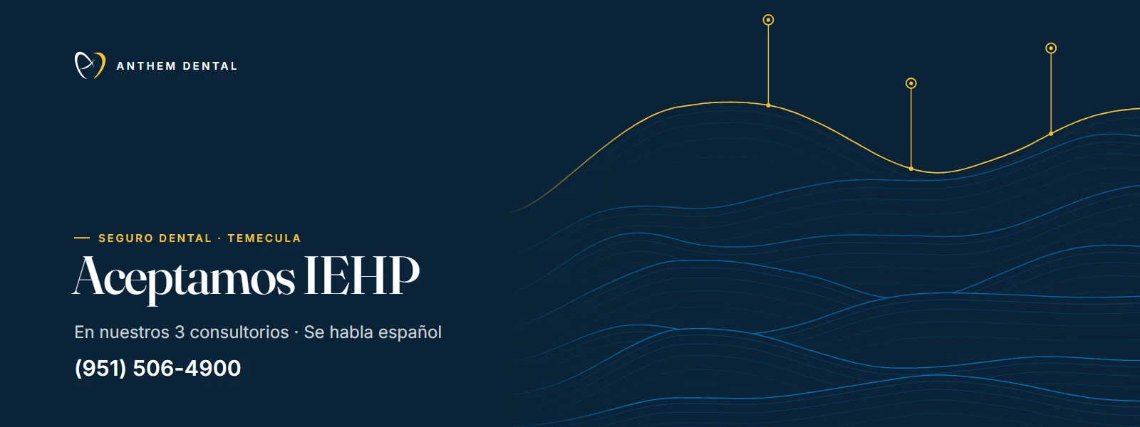 Banner ilustrado en azul noche con líneas de contorno de Anthem Dental Temecula, página del plan IEHP