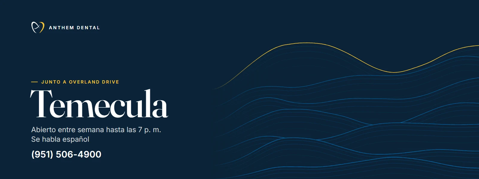 Banner ilustrado en azul noche con líneas de contorno del consultorio de Anthem Dental Temecula